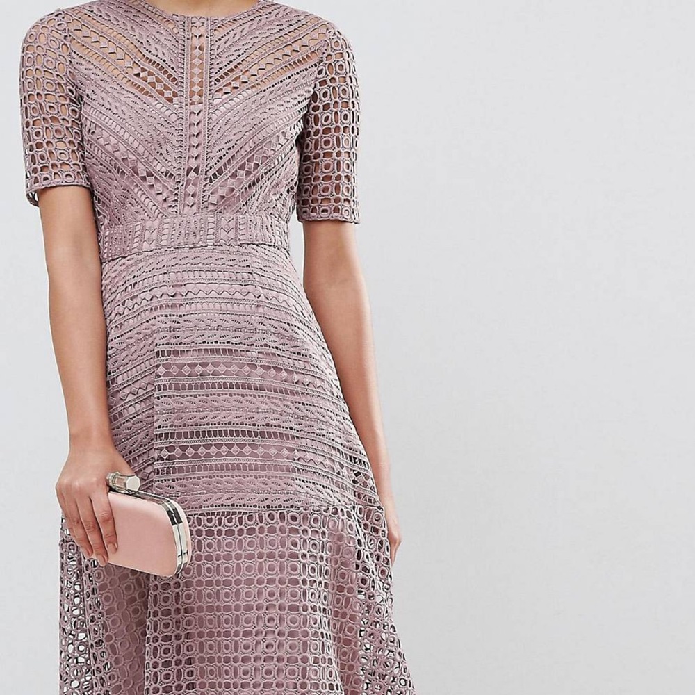 ASOS Dusty Rose Crochet Lace Midi Dress